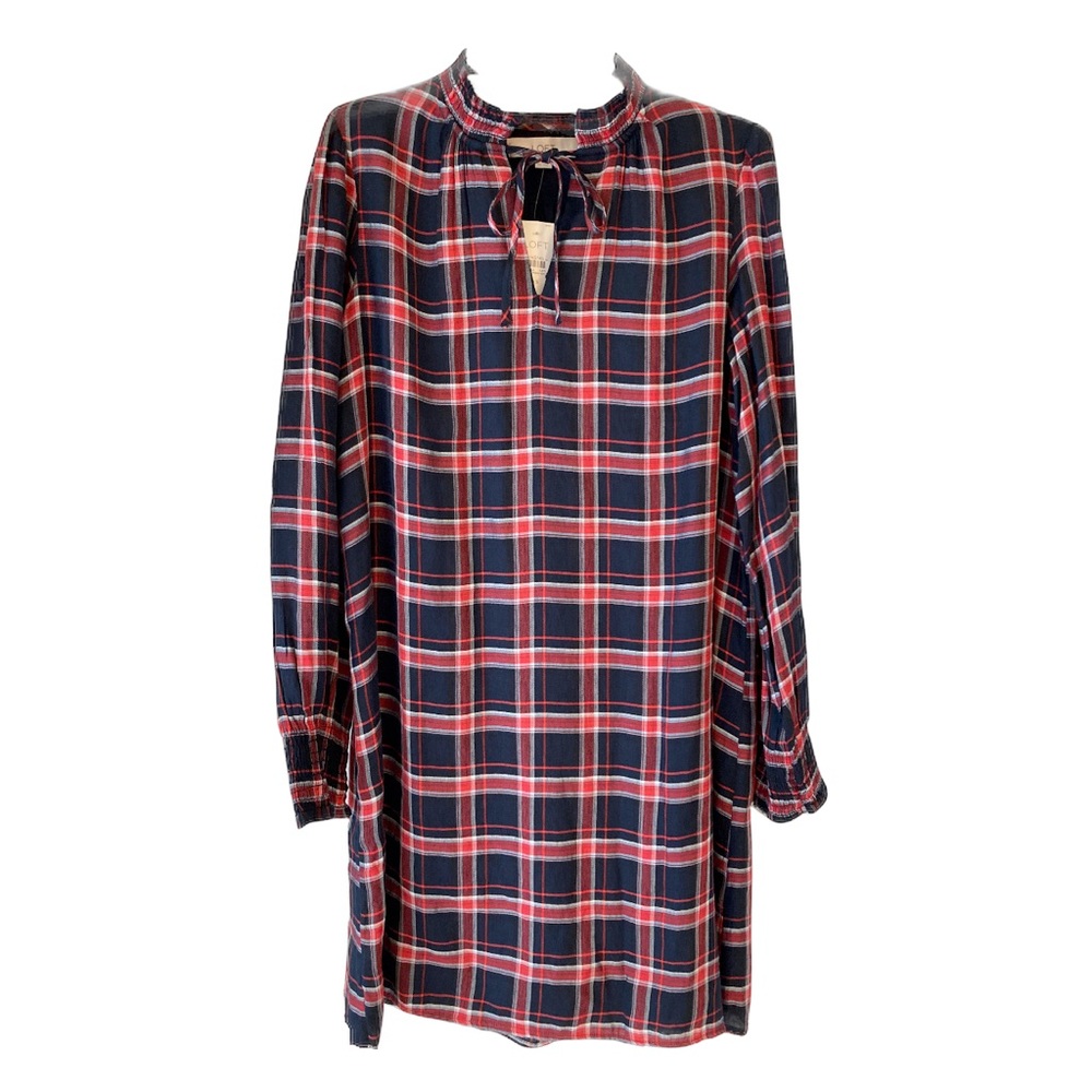NWT Loft Dress Navy Blue Red Plaid XS